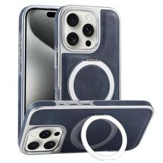 Per iPhone 15 Pro Custodia per telefono con supporto MagSafe in pelle placcata (blu)
