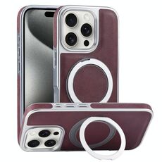Per iPhone 15 Pro Max Custodia per telefono con supporto MagSafe in pelle placcata (rosso scuro)