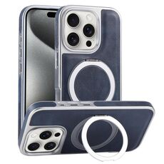 Per iPhone 15 Pro Max Custodia per telefono con supporto MagSafe in pelle placcata (blu)