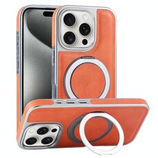Per iPhone 15 Pro Max Custodia per telefono con supporto MagSafe in pelle placcata (arancione)