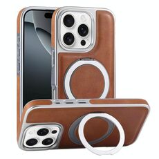 Per iPhone 16 Pro Max Custodia per telefono con supporto MagSafe in pelle placcata (marrone)