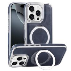 Per iPhone 16 Pro Max Custodia per telefono con supporto MagSafe in pelle placcata (blu)