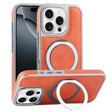 Per iPhone 16 Pro Max Custodia per telefono con supporto MagSafe in pelle placcata (arancione)