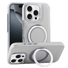 Per iPhone 16 Pro Custodia per telefono con supporto MagSafe in pelle placcata (verde grigiastro)