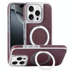 Per iPhone 16 Pro Custodia per telefono con supporto MagSafe in pelle placcata (rosso scuro)