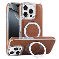 Per iPhone 16 Pro Custodia per telefono con supporto MagSafe in pelle placcata (marrone)