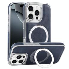 Per iPhone 16 Pro Custodia per telefono con supporto MagSafe in pelle placcata (blu)