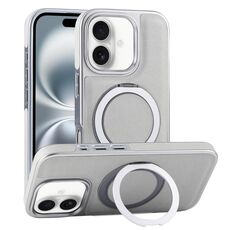 Per iPhone 16 Plus Custodia per telefono con supporto MagSafe in pelle placcata (verde grigiastro)