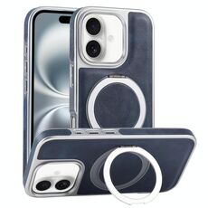 Per iPhone 16 Plus Custodia per telefono con supporto MagSafe in pelle placcata (blu)