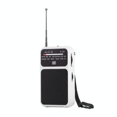 W-209 Mini portatile ricaricabile / batteria a doppia modalità puntatore radio FM con torcia elettrica (bianco)
