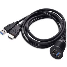 Cavo di prolunga impermeabile per auto USB3.0+HDMI da 2 m, per cruscotto di barche e motociclette (nero)