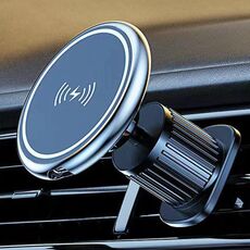 Supporto per telefono con ricarica wireless magnetica per auto da 15 W, base in lega, specifiche: uscita aria argento