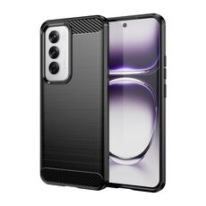 Per OPPO Reno12 Custodia per telefono in TPU con texture spazzolata in fibra di carbonio globale (nero)