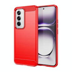 Per OPPO Reno12 Custodia per telefono in TPU con texture spazzolata in fibra di carbonio globale (rosso)