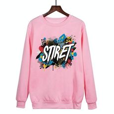 Felpa girocollo casual larga con stampa alfabeto, stampa su richiesta, taglia: XS (rosa)