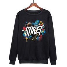 Felpa girocollo casual larga con stampa alfabeto, stampa su richiesta, taglia: XS (nero)