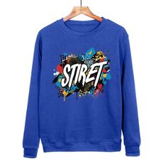 Felpa girocollo casual larga con stampa alfabeto, stampa su richiesta, taglia: M (blu)