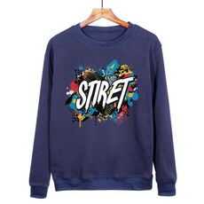 Felpa girocollo casual larga con stampa alfabeto, stampa su richiesta, taglia: L (blu navy)