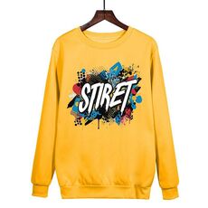 Felpa girocollo casual larga con stampa alfabeto, stampa su richiesta, taglia: XL (giallo)