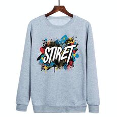 Felpa girocollo casual larga con stampa alfabeto, stampa su richiesta, taglia: XL (grigio)