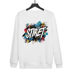 Felpa girocollo casual larga con stampa alfabeto, stampa su richiesta, taglia: XXXL (bianco)