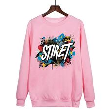 Felpa girocollo casual larga con stampa alfabeto, stampa su richiesta, taglia: XXXL (rosa)