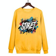Felpa girocollo casual larga con stampa alfabeto, stampa su richiesta, taglia: XXXL (giallo)
