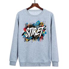 Felpa girocollo casual larga con stampa alfabeto, stampa su richiesta, taglia: XXXL (grigio)