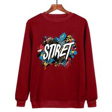 Felpa girocollo casual larga con stampa alfabeto, stampa su richiesta, taglia: XXXL (rosso vino)