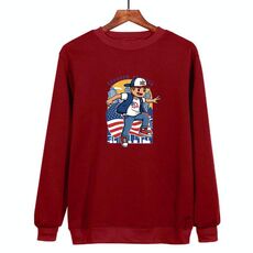 Felpa con scollo rotondo casual e larga stampata per ragazzo, stampa su richiesta, taglia: XS (rosso vino)