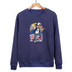Felpa con scollo rotondo casual e larga stampata per ragazzo, stampa su richiesta, taglia: M (blu navy)
