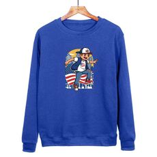 Felpa con scollo rotondo casual e larga stampata per ragazzo, stampa su richiesta, taglia: XL (blu)