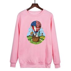 Felpa girocollo casual larga con stampa a palloncino, stampa su richiesta, taglia: XL (rosa)