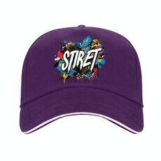 Cappello con visiera in poliestere e cotone sandwich con fibbia in acciaio, stampa su richiesta (viola)