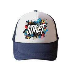 Cappello con visiera in tessuto a rete di spugna con stampa su richiesta (blu navy)