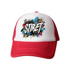 Cappello con visiera in tessuto a rete di spugna, stampa su richiesta (rosso)
