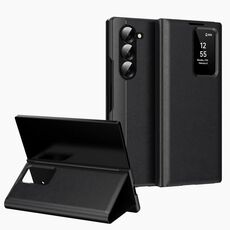 Per Samsung Galaxy Z Fold6 5G Smart View Window Custodia in pelle con slot per schede (nero)