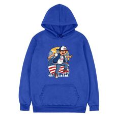 Felpa con cappuccio in pile stampato per bambini, stampa su richiesta, taglia: S (blu)