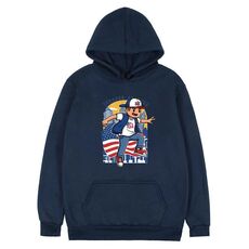 Felpa con cappuccio in pile stampato per bambini, stampa su richiesta, taglia: M (blu navy)