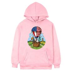 Felpa con cappuccio in pile con stampa a palloncino, stampa su richiesta, taglia: XL (rosa)
