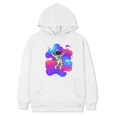 Felpa con cappuccio in pile con stampa astronauta Stampa su richiesta, taglia: XS (bianco)