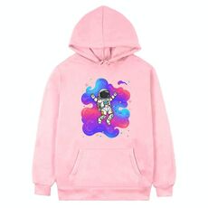 Felpa con cappuccio in pile con stampa astronauta, stampa su richiesta, taglia: XS (rosa)