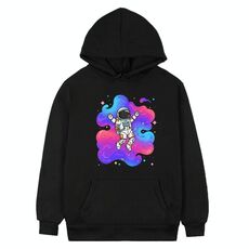 Felpa con cappuccio in pile con stampa astronauta Stampa su richiesta, taglia: XS (nero)