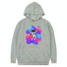 Felpa con cappuccio in pile con stampa astronauta, stampa su richiesta, taglia: XS (grigio)