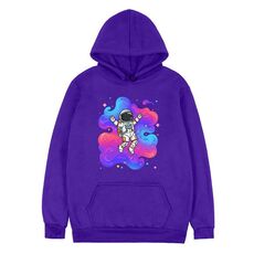 Felpa con cappuccio in pile con stampa astronauta, stampa su richiesta, taglia: XS (viola)