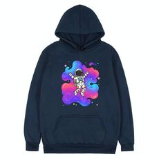 Felpa con cappuccio in pile con stampa astronauta, stampa su richiesta, taglia: S (blu navy)