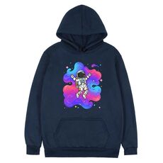Felpa con cappuccio in pile con stampa astronauta, stampa su richiesta, taglia: M (blu navy)