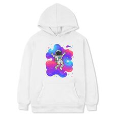 Felpa con cappuccio in pile stampato con astronauta, stampa su richiesta, taglia: XL (bianco)