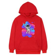 Felpa con cappuccio in pile stampato con astronauta, stampa su richiesta, taglia: XL (rosso)