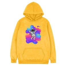 Felpa con cappuccio in pile stampato con astronauta Stampa su richiesta, taglia: XL (giallo)